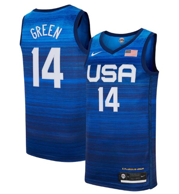 Men's USA Basketball #14 Draymond Green 2021 Blue Tokyo Olympics Stitched Away Jersey Men's USA Basketball #14 Draymond Green 2021 Blue Tokyo Olympics Stitched Away Jersey